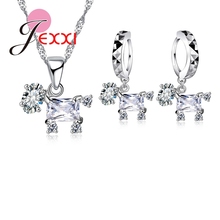 Cute Crystal Hourse Pendant Necklace Drop Earrings Set Wedding 925 Sterling Silver Jewelry Sets Cubic Zirconia  Collar 2024 - buy cheap