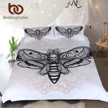 Beddingoutlet conjunto de cama death tração com caveira, conjunto boêmio capa de edredom preto branco, casa, têxteis, borboleta, gótico roupas de cama 2024 - compre barato