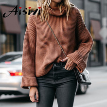 Aisiyi Women's Casual Long Sleeve Sweater Women Turtleneck Knit Pullover Women Sweater Tops Female Streetwear Vintage Sweater 2024 - buy cheap