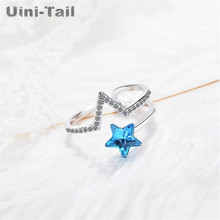 Uini-Tail hot new 925 sterling silver fashion wild open ring blue artificial crystal stars personality hipster ring jewelry 2024 - buy cheap