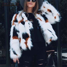 HCYO Winter Women Faux Fur Coats Plus Size Slim Thick Warm Fur Jacket Coat Women Casual Patchwork Fur Coat Short Faux Fur Coats 2024 - buy cheap