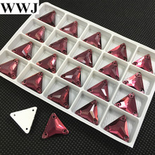 Diamantes de imitación con forma triangular para costura, 30 unidades, 16mm, Color burdeos, para coser piedras, reverso plano, 3 agujeros, cuentas de joyería 2024 - compra barato