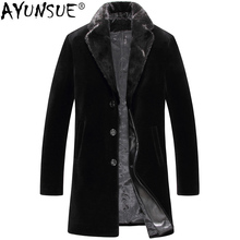 AYUNSUE Long Real Fur Coat Winter Jacket Male Sheep Shearing Wool Jackets Mink Fur Collar Koreran Mens Fur Coats WXM1708 KJ1585 2024 - buy cheap