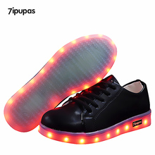 Sapato infantil luminoso de led, calçado casual preto brilhante com luzes recarregáveis, sola de simulação para crianças, cesta neon 2024 - compre barato