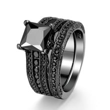 Hainon Luxury Design Red Square Stone Ring Sets Black Gold Color Party Rings Jewelry For Women Girl Distribution 2017 hot sale 2024 - buy cheap