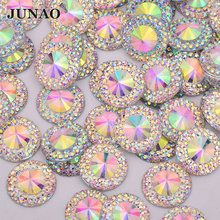 JUNAO 12 14 20 30 мм блестящие стразы Rivoli драгоценные камни с плоской задней стороной каучуковая аппликация со стразами круглые камни для рукоделия 2024 - купить недорого