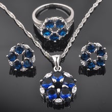 2020 New Women's Wedding Jewelry Sets Blue Zirconia Silver Color Ring Necklace And Earrings Set QZ0384 2024 - buy cheap