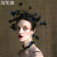 Haimeikang New Baroque Feather Hair band Headdress Bride Peacock Lupin Tiara Crown Wild Cheongsam Festive Hair Accessories 2024 - buy cheap