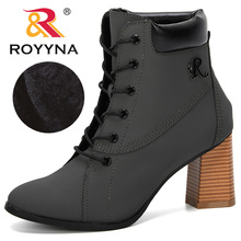 ROYYNA 2019 New Designer Popular Style Ankle Boots Women High Heels Lace Up Shoes Cow Split Winter Boots Ladies Casual Footwear 2024 - buy cheap