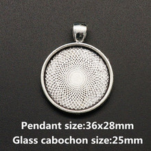Colgante de Collar chapado en plata antigua, 10 Uds., redondo, sencillo, con ajuste en blanco, cabujón de vidrio de 25mm 2024 - compra barato