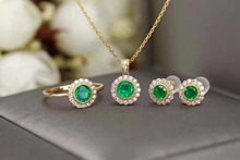 Natural green emerald gem Ring Pendant earrings Natural Gemstone Jewelry Set S925 Silver elegant Simple round girl party jewelry 2024 - buy cheap