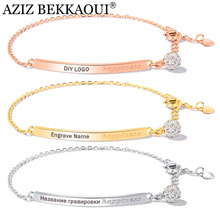 Pulseiras de ouro rosa femininas aziz bekkaoui, estilo simples, logotipo diy, pulseira de cristal, nome gravado, bracelete de aço inoxidável 2024 - compre barato