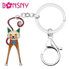Bonsny chaveiro de esmalte de strass feminino, chaveiro de gato com desenho animado, joias para mulheres meninas bolsa de presente 2024 - compre barato