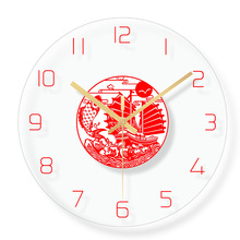Красные китайские традиционные декоративные настенные часы для дома, кварцевые круглые часы, Стеклянные Настенные часы, украшение для гостиной 2024 - купить недорого