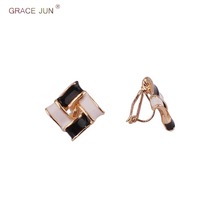 GRACE JUN 3 Colors Enamel Square Shape Clip on Earrings No Pierced for Women Luxury Cute Geometric Cuff Earrings Charm Jewelry 2024 - buy cheap