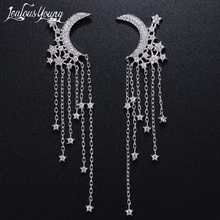 Romantic Moon and Star Long Tassel Earrings With Cubic Zirconia Women Fringe Earrings for Bridal Crystal Earring Jewelry Gift 2024 - buy cheap