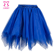 Мини-юбка с гофрированной сеткой синего цвета, женская готическая юбочка-корсет, юбочка для взрослых, Клубная одежда 2024 - купить недорого