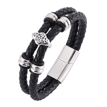 Simple Double Layer Black Braided Leather Bracelet Men Jewelry Trendy Stainless Steel Magnetic Clasp Male Bracelet Bangle SP0331 2024 - buy cheap