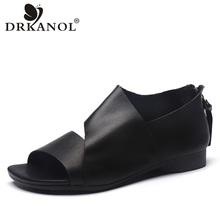DRKANOL-Sandalias de estilo gladiador para mujer, zapatos informales hechos a mano, con punta abierta y cremallera de cuero genuino, 100% 2024 - compra barato