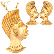 U7 conjunto de joias estilo indiano punk mocom mohawc cor dourada brincos e colar para festa feminino s734 2024 - compre barato