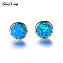 RongXing Round Rainbow Birthstone Blue Fire Opal Stud Earrings For Women Silver Color Vintage Wedding Gift Ear0050 2024 - buy cheap