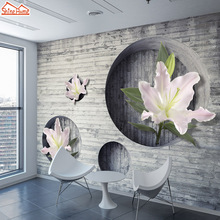 ShineHome-papel tapiz fotográfico de ladrillo para sala de estar 3 d, papel de pared de color blanco y negro, flor rosa, decoración clásica para cafetería 2024 - compra barato