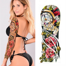 Большой рукав-наклейка для татуировки, Череп, ангел, роза, часы для мужчин, полный цветок, тату боди-арт, тату для девушки 2024 - купить недорого
