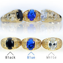Anel dourado a vácuo cz masculino, anel com figura de moda 2016 de alta qualidade pedra branca, azul, preta, r283a 2024 - compre barato
