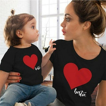 Family Matching Tees Mother And Daughter T-shirt Mommy and Me Clothes Heart Printed Cotton T-Shirt Cute Tops Lovely Family Look 2024 - buy cheap
