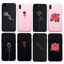 Модный художественный простой цветной чехол с цветком розы для iphone 7 8 Plus 6 6s Plus Мягкий чехол для iphone X XR XS Max 5S SE Funda Coque 2024 - купить недорого