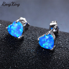RongXing-pendientes de plata con forma de corazón para mujer, aretes de ópalo de Fuego Azul/Verde/blanco, joyería de moda para boda, Ear0656 2024 - compra barato