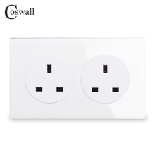 Coswall Crystal Tempered Pure Glass Panel 13A 2 Gang UK Standard Wall Power Socket Grounded With Child Protective Lock 146 Type 2024 - buy cheap