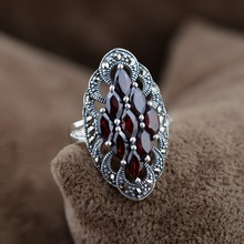 S925 Sterling Silver Jewelry Silver Lace Inlay Red Zircon Fine Women Ring 2024 - buy cheap
