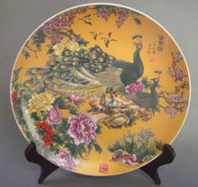 Qianlong-placas pintadas de pavo real, hermoso antiguedades familia de porcelana rosa, marca 2024 - compra barato