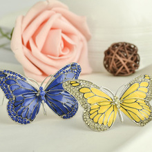 Broche de borboleta vintage, broche azul amarelo esmaltado para mulheres, presentes de festas, roupas, acessório de buquê 2024 - compre barato