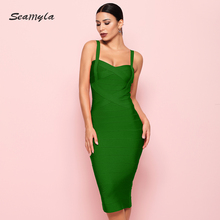 Seamyla 2020 New Fashion Bodycon Bandage Dress Women Spaghetti Straps Criss Cross Vestidos Sexy Mid Calf Evening Party Dresses 2024 - buy cheap