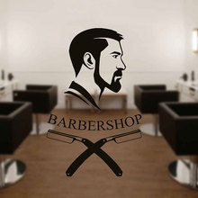 Moda senhores barbershop homem rosto decalques de parede sinal logotipo barbeiro janela adesivo vinil decoração do barbeiro bigode mural a142 2024 - compre barato