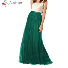 2019 Vintage Tulle Skirts Womens Green White Adult Mesh Chiffon Long Skirts Elastic High Waist Pleated Maxi Skirt Plus Size 2024 - buy cheap