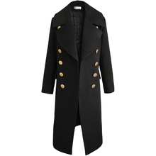 Novo casaco de manga comprida com lapela outono inverno feminino folgado casaco de lã longo com botões 2024 - compre barato