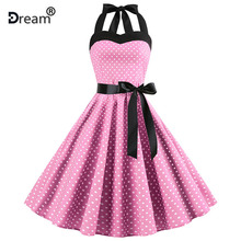 Plus Size Polka Dot Dress Women Vintage Swing Halter Belt 50s 60s Rockabilly Prom Party Dresses Retro Feminino Vestidos 2024 - buy cheap