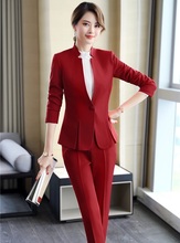 Модные красные формальные профессиональные деловые костюмы, блейзеры, куртки и брюки для женщин, офисные брюки, костюмы, женский Блейзер, комплекты 2024 - купить недорого