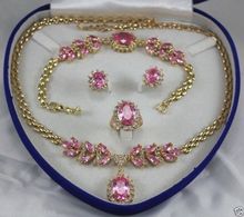 GP-collar de cristal Rosa natural, pulsera de 18 "y 7,5", conjunto de anillo y pendientes (akk465), envío gratis 2024 - compra barato