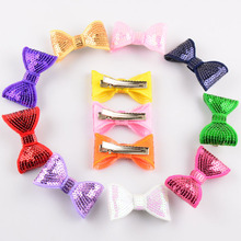 20pcs/lot  27C girls Shinny Bowknot  WITH Clip Korea Fashion Handmade Embroidery Sequin Bow For Kids DIY Accessories FC36 2024 - buy cheap