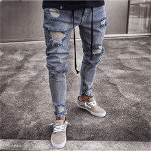 2018 мужские стильные рваные джинсы, байкерские обтягивающие прямые потертые джинсовые брюки, новые модные обтягивающие джинсы, мужская одежда 2024 - купить недорого