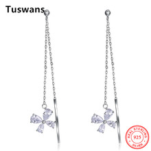 Pure Silver Elegant Crystal Flower Drop Long Dangle Wedding Earrings Women Romantic Jewelry Clear Zircon Flower Earrings Bijoux 2024 - buy cheap