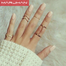 2016 New 6pcs /lot Shiny Punk Style Stacking Midi Finger Knuckle Rings Charm Leaf Ring Set for Women Jewelry 2024 - buy cheap