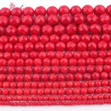 3,4,5,6,8,10mm facetado redondo vermelho coral contas bola contas de pedra natural para diy colar pulseiras jóias fazendo 15 "frete grátis 2024 - compre barato