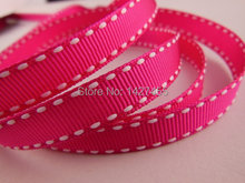 50 Yards/lot  3/8" 9-10mm of double-sided deep pink white striped Grosgrain ribbon 2024 - buy cheap