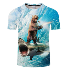 Летняя футболка для отдыха с 3d принтом для мужчин, забавная Мужская и женская футболка в стиле хип-хоп с принтом медведя, 2024 - купить недорого