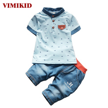VIMIKID/летний корейский комплект одежды для маленьких девочек, детская рубашка с бантом и рисунком кота + шорты, комплект одежды из 2 предметов в горошек для детей, k1 k2 2024 - купить недорого
